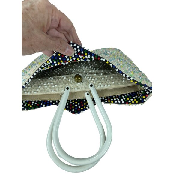 1960s beaded handbag reversible black white double purse - Picture 6 of 8